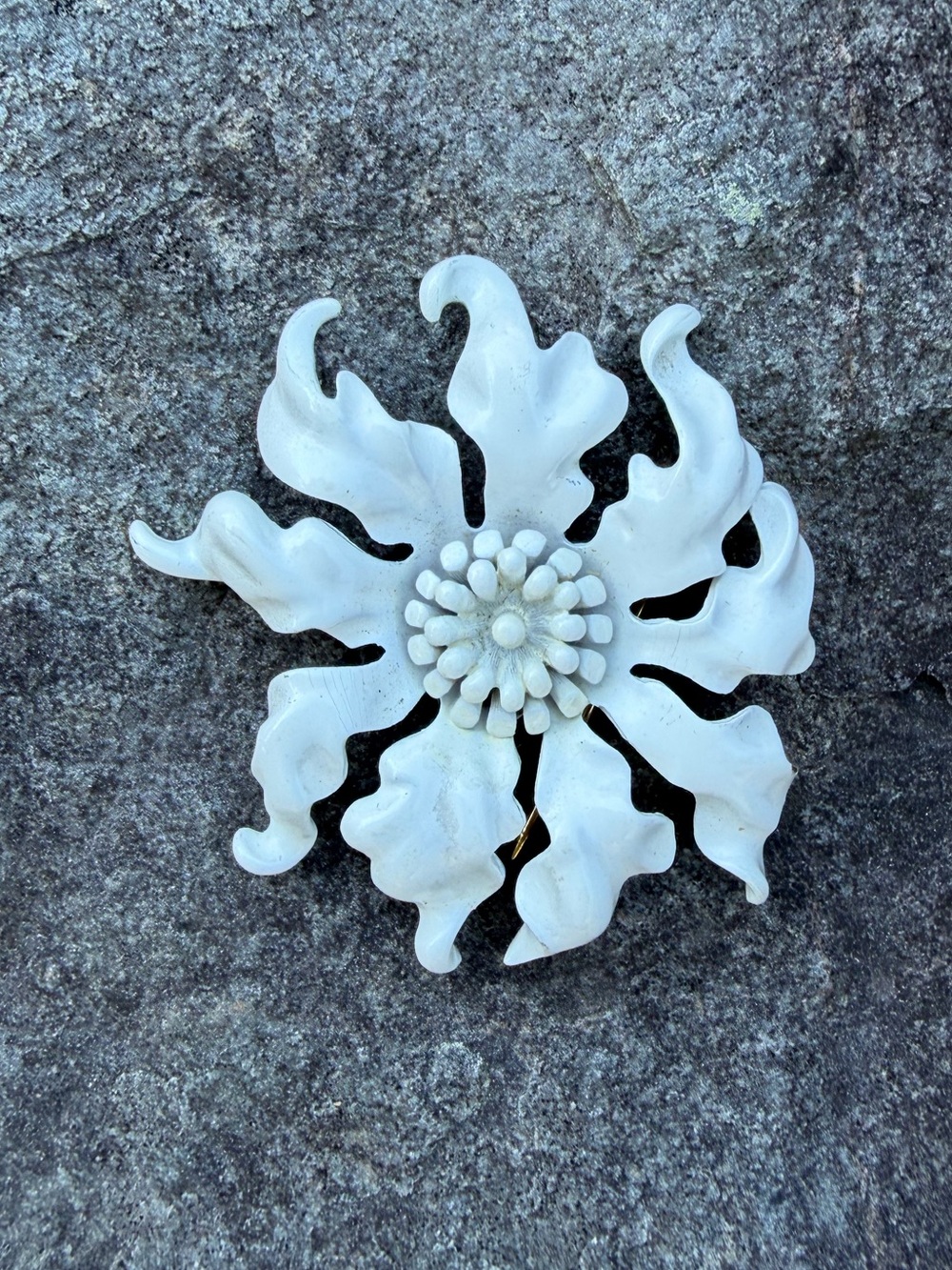 Vintage Monet White Enamel Floral Statement Brooch